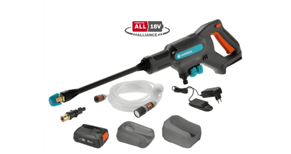 Survepesur AquaClean 24/18V P4A, komplektis Li-Ion 18V/2,5Ah aku ja laadija AL1810CV; 0°, 15° ja 40° otsik; pikk ja lühike pihustusvars; OGS liitmikega 5m ühendusvoolik ja filter