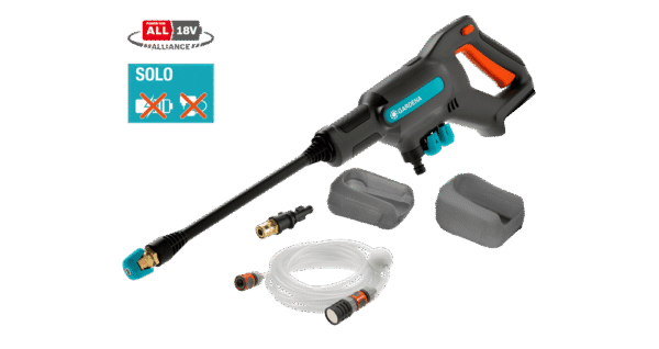 Survepesur AquaClean 24/18V P4A, ilma aku ja laadijata; 0°, 15° ja 40° otsik; pikk ja lühike pihustusvars; OGS liitmikega 5m ühendusvoolik ja filter